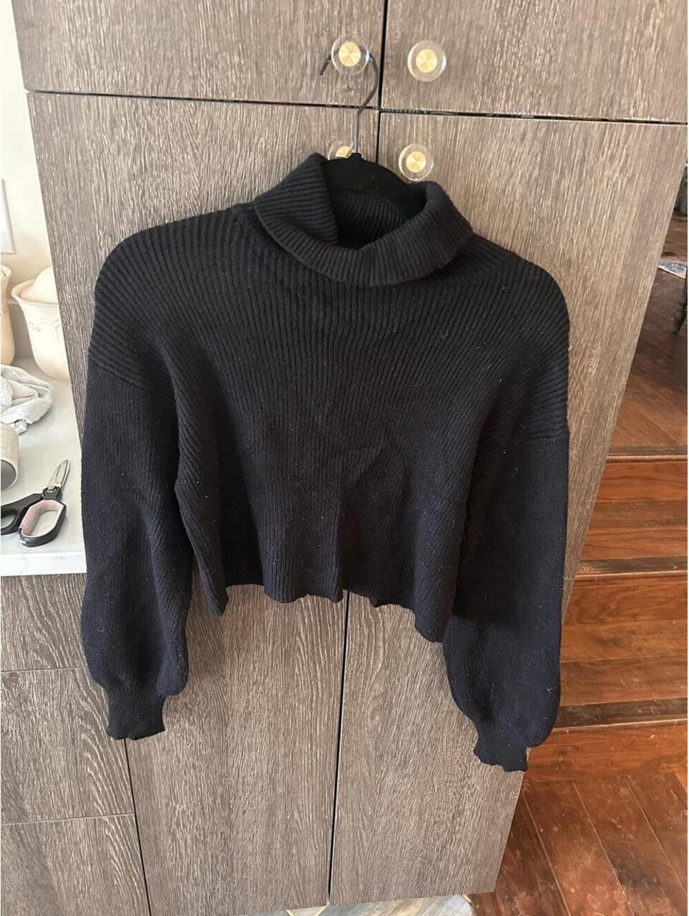 Blue Rain Cropped Turtleneck Sweater